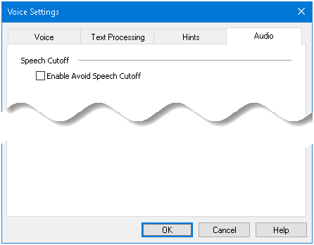 Scheda Audio nella finestra di dialogo Impostazioni di voce.