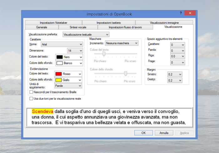 immagine rappresentante la finestra delle impostazioni di OpenBook